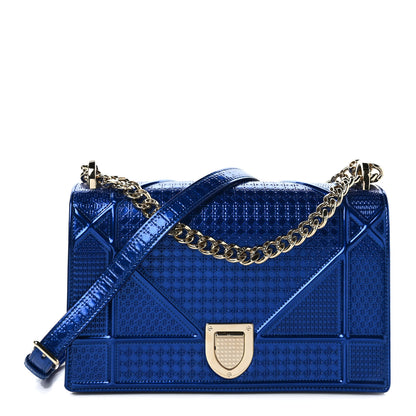 Christian Dior Metallic Patent Micro-Cannage Medium Diorama Flap Bag Blue 1 of 8