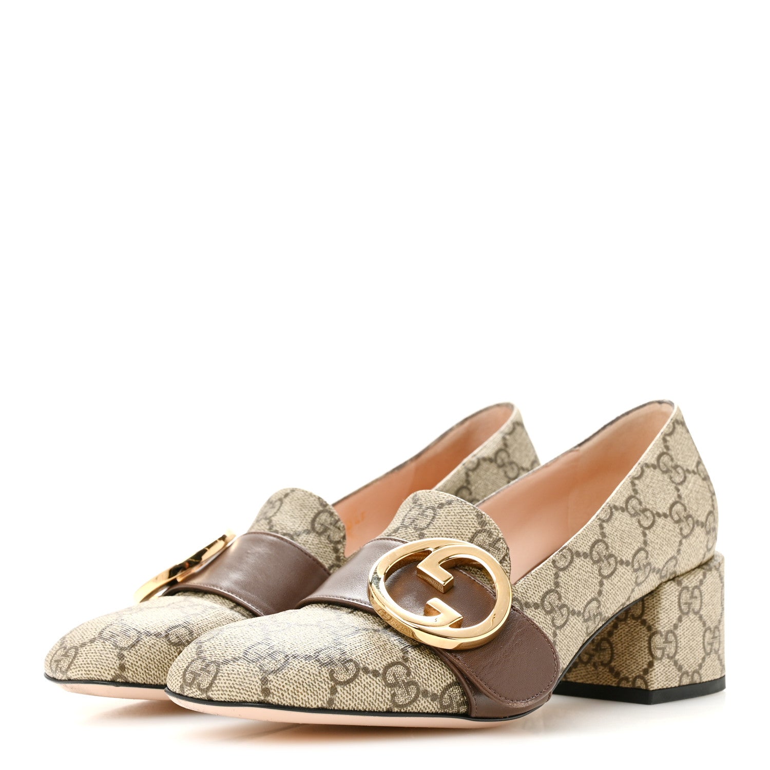 Gucci GG Supreme Monogram Malaga Kid Blondie Pumps 37.5 Beige Ebony New Acero 4 of 10