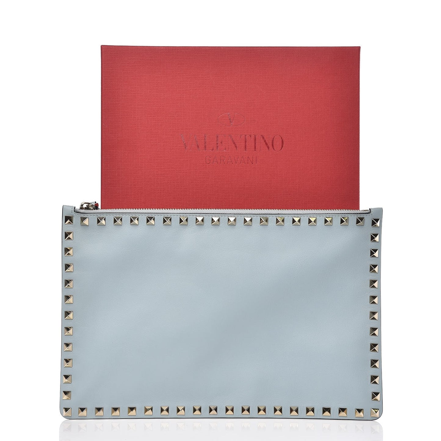 Vitello Large Rockstud Zip Pouch Sky Sorbet