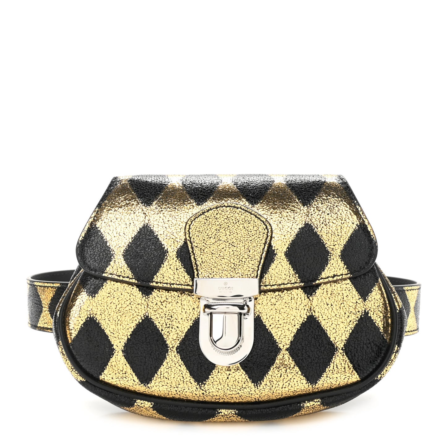 Metallic Cracked Calfskin Belt Bag Gold Black
