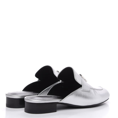 Hermes Metallic Nappa Trocadero Mule 37 Gris Argento 4 of 9