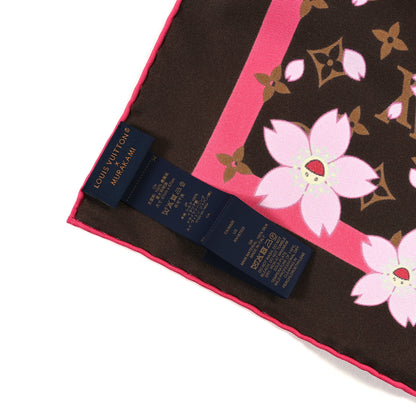 Louis Vuitton LV X TM Silk Cotton Monogram Cherry Blossom Square Scarf 70 Sakura Brown 3 of 3