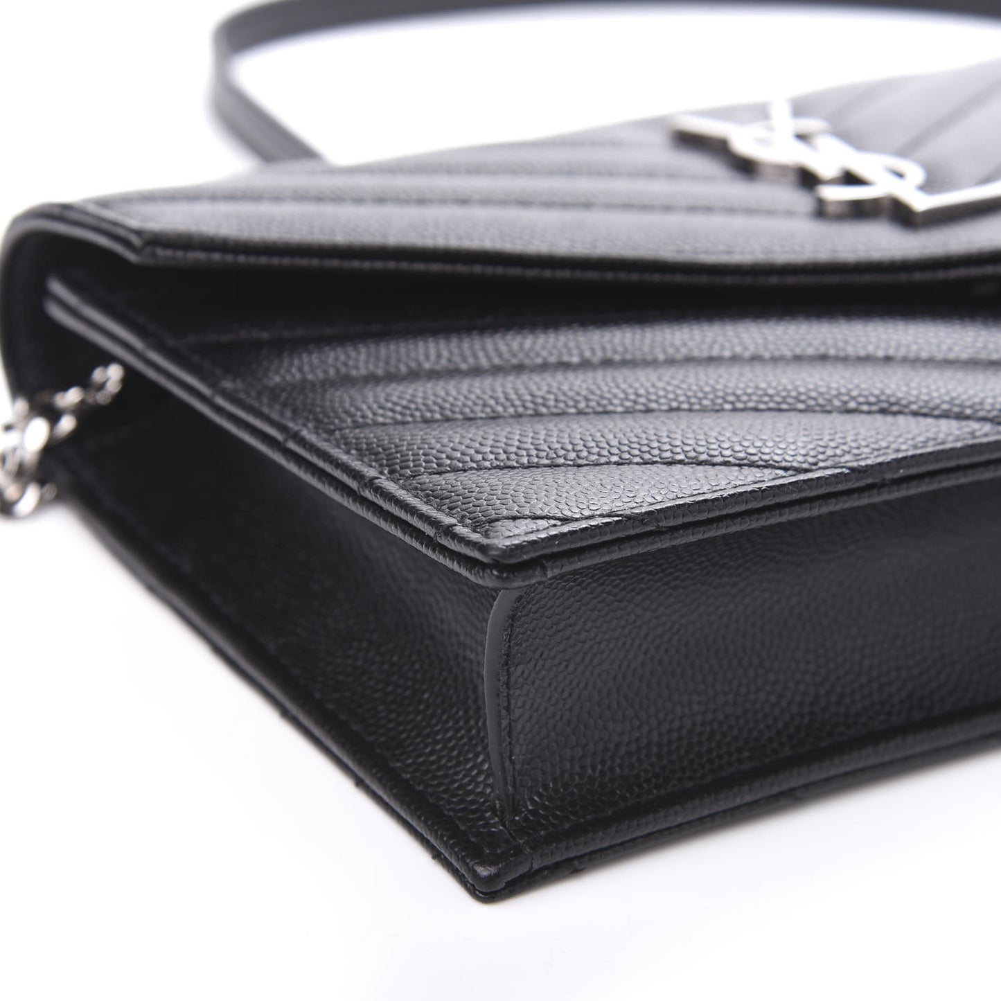 Grain De Poudre Matelasse Chevron Monogram Envelope Chain Wallet Black