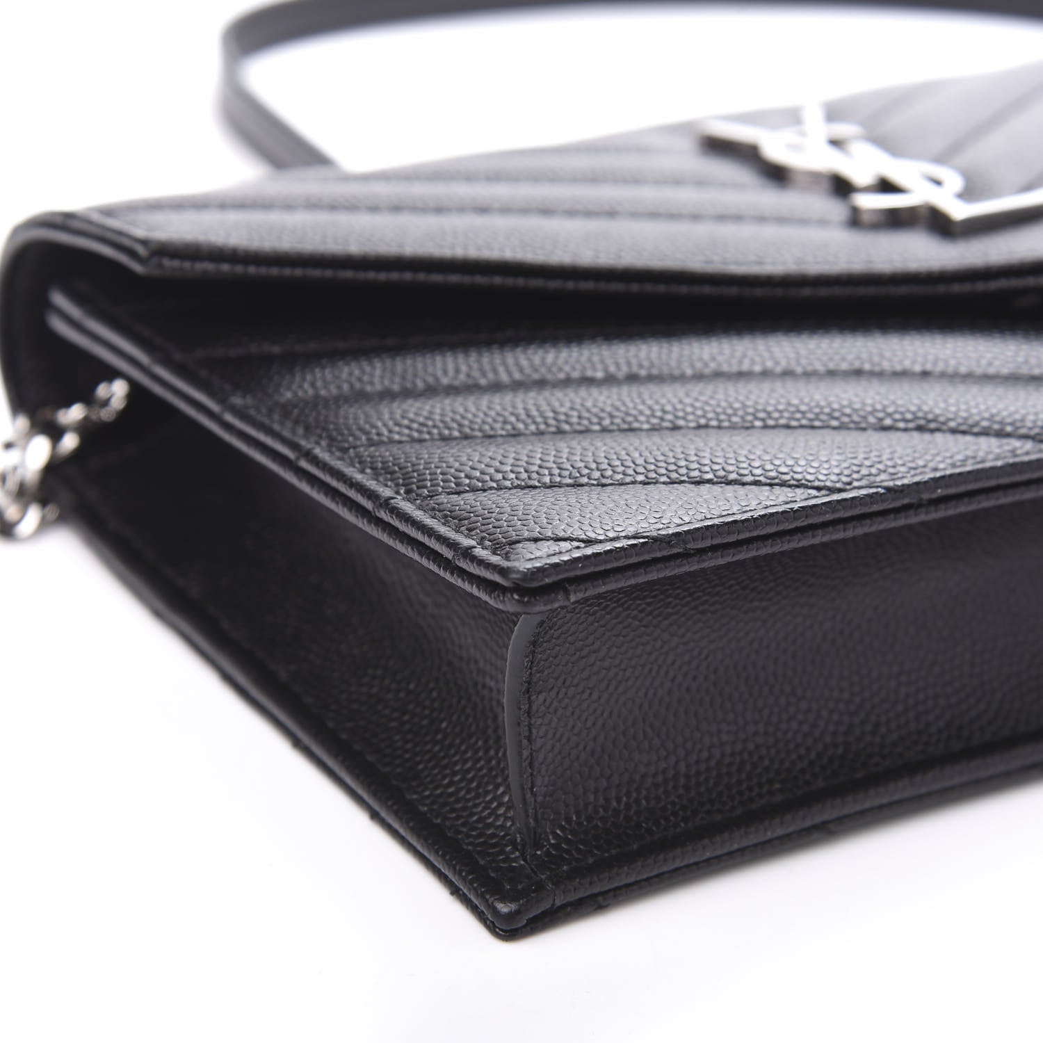 Saint Laurent Grain De Poudre Matelasse Chevron Monogram Envelope Chain Wallet Black 7 of 8