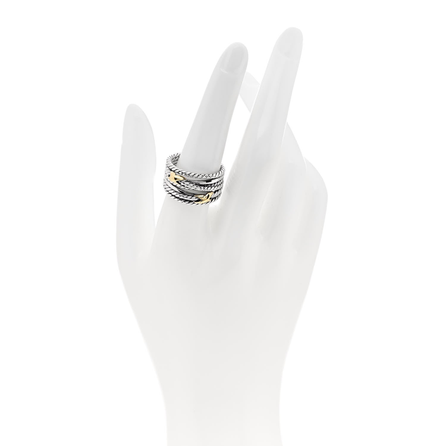 David Yurman Sterling Silver 18K Yellow Gold Double X Crossover Ring 57 8 2 of 5