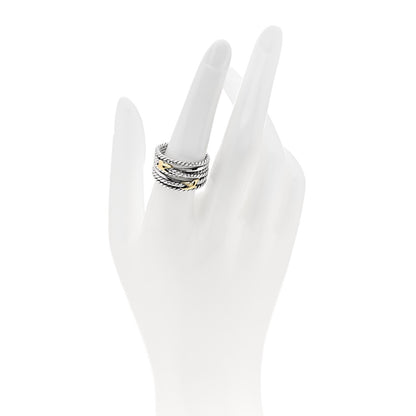 David Yurman Sterling Silver 18K Yellow Gold Double X Crossover Ring 57 8 2 of 5