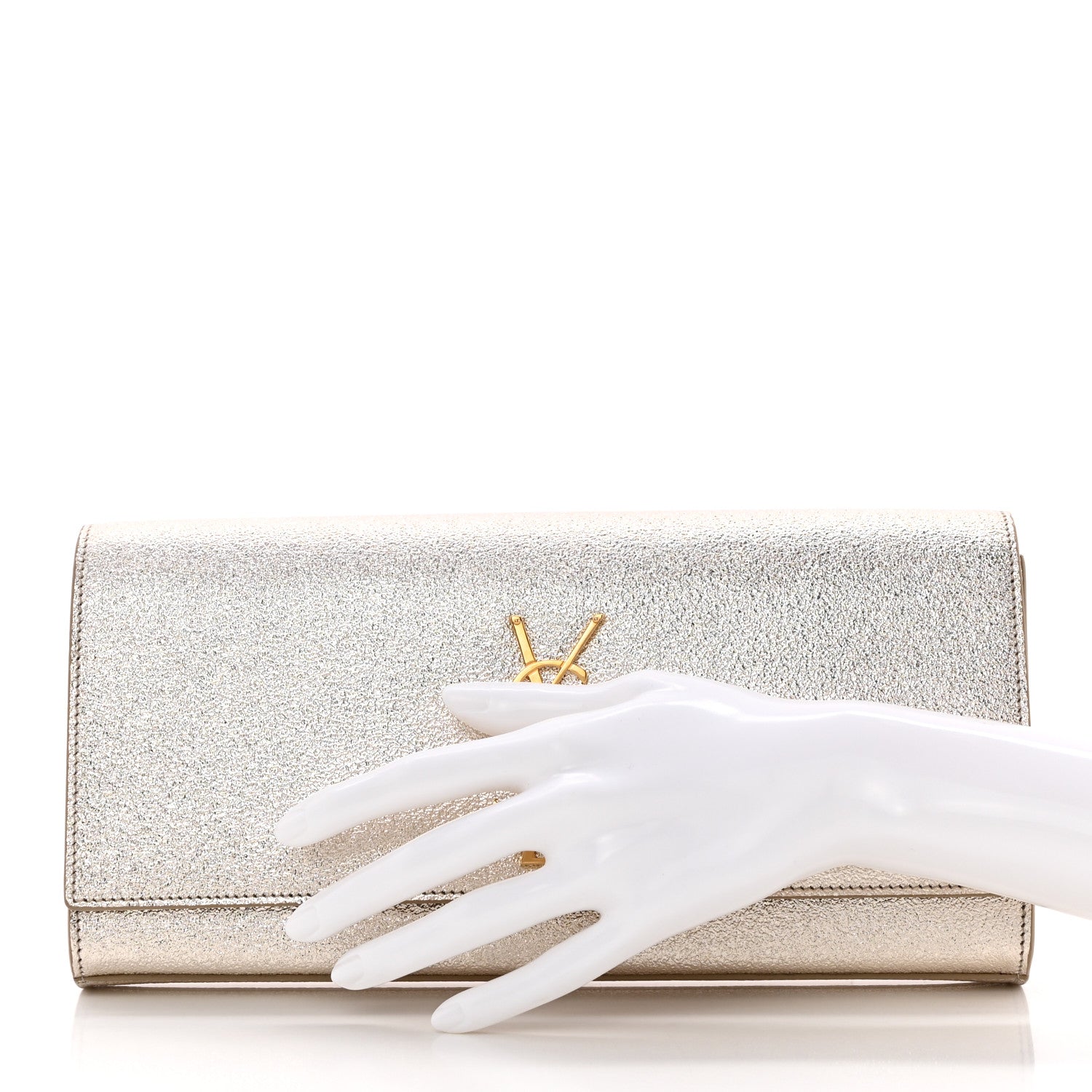 Saint Laurent Metallic Textured Calfskin Classic Monogram Cassandre Clutch Pale Gold 2 of 9