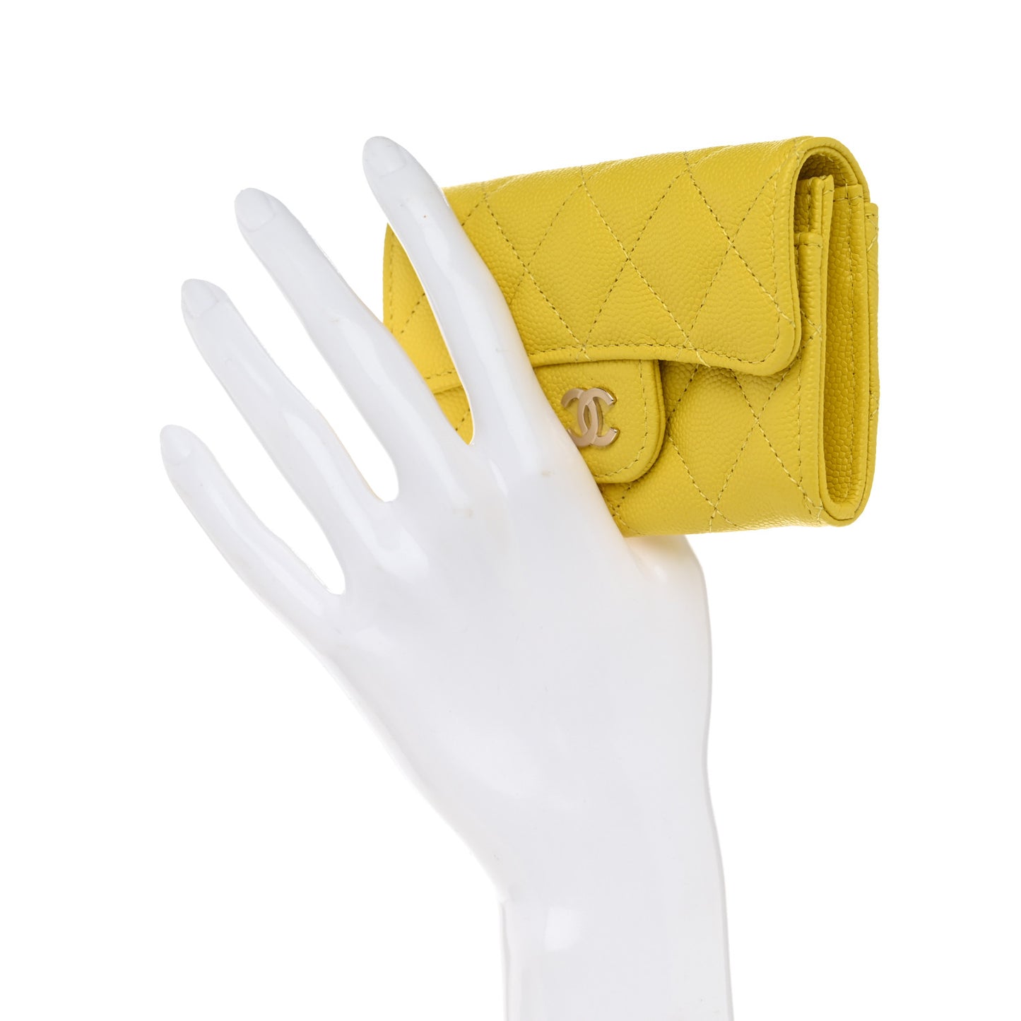Caviar Quilted Flap Card Holder Wallet Yellow