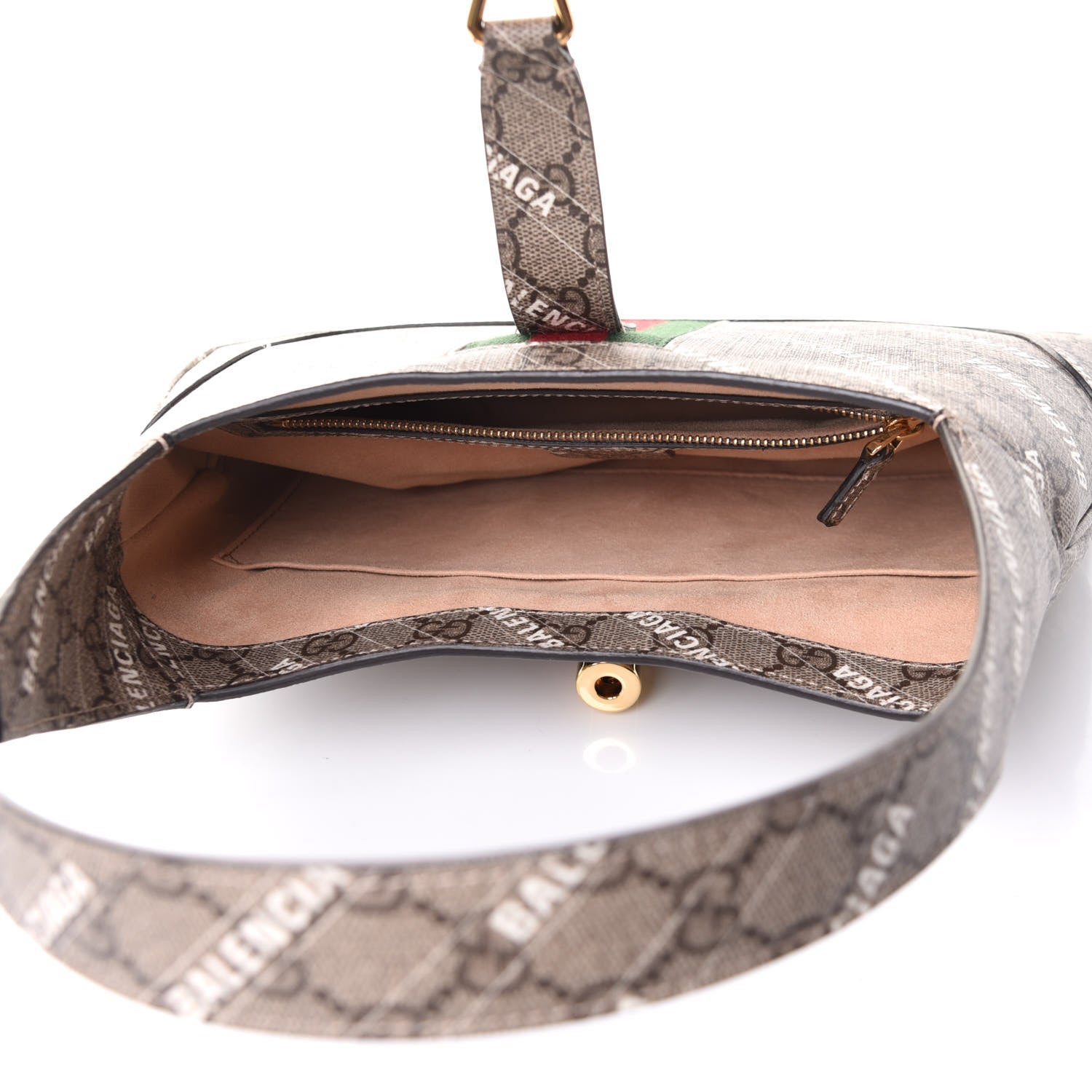 Gucci X BALENCIAGA GG Supreme Monogram Striped Logo Print Web Small Jackie 1961 Hobo Beige Ebony Mystic White 6 of 11