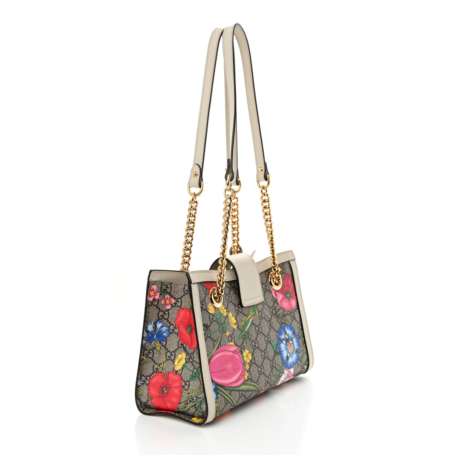 Gucci GG Supreme Monogram Flora Textured Calfskin Small Padlock Tote Beige Ebony Multicolor Mystic White 3 of 12