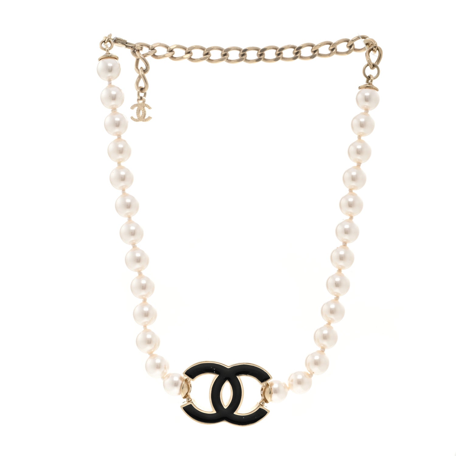 Chanel Pearl Resin CC Choker Necklace Gold White Black 3 of 5