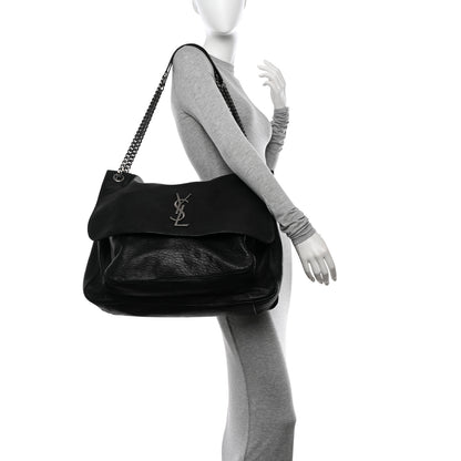 Saint Laurent Grained Lambskin Monogram Oversized Niki Chain Satchel Black 2 of 14