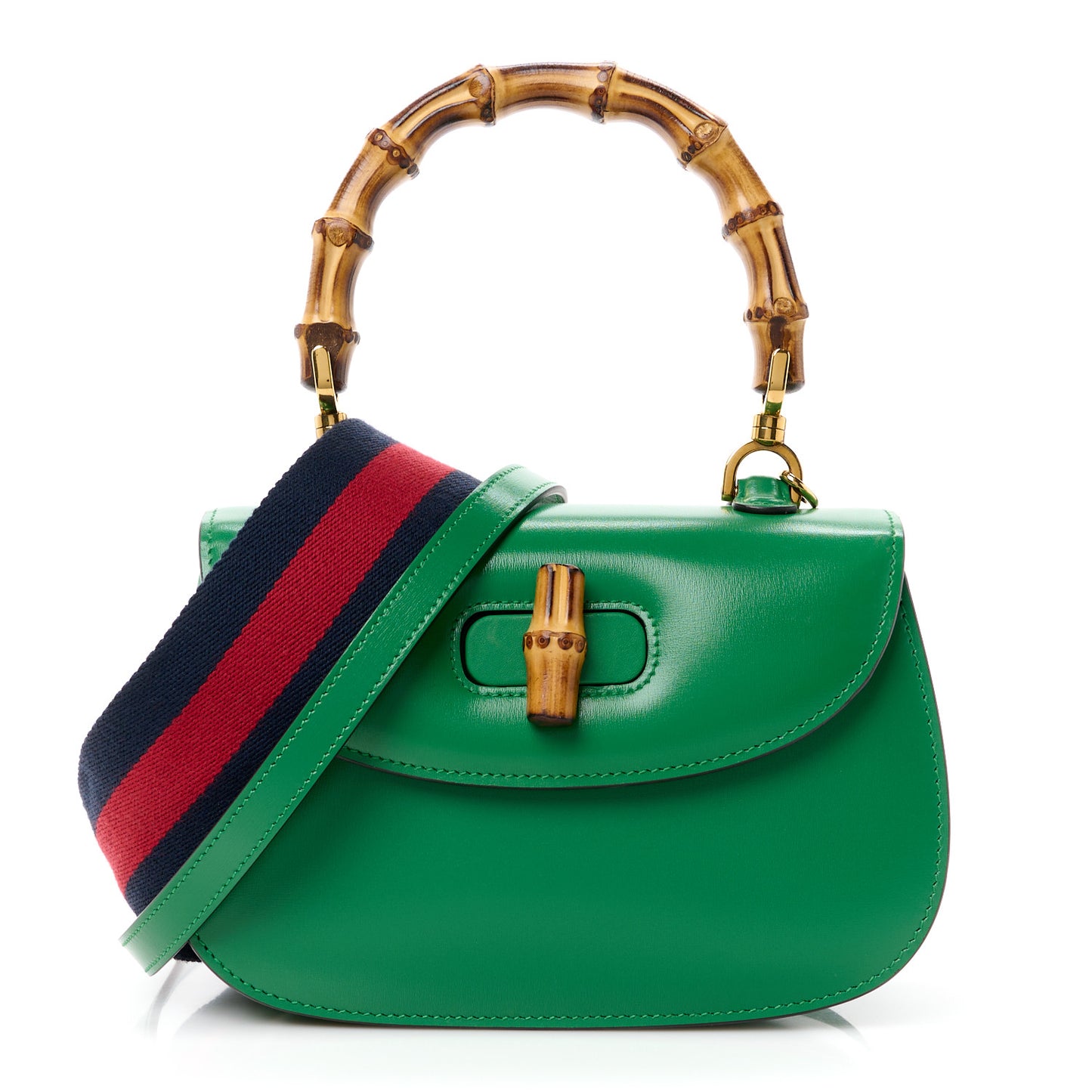 Boarded Dyana Lux Calfskin Web Small Bamboo 1947 Top Handle Bag Spring Green