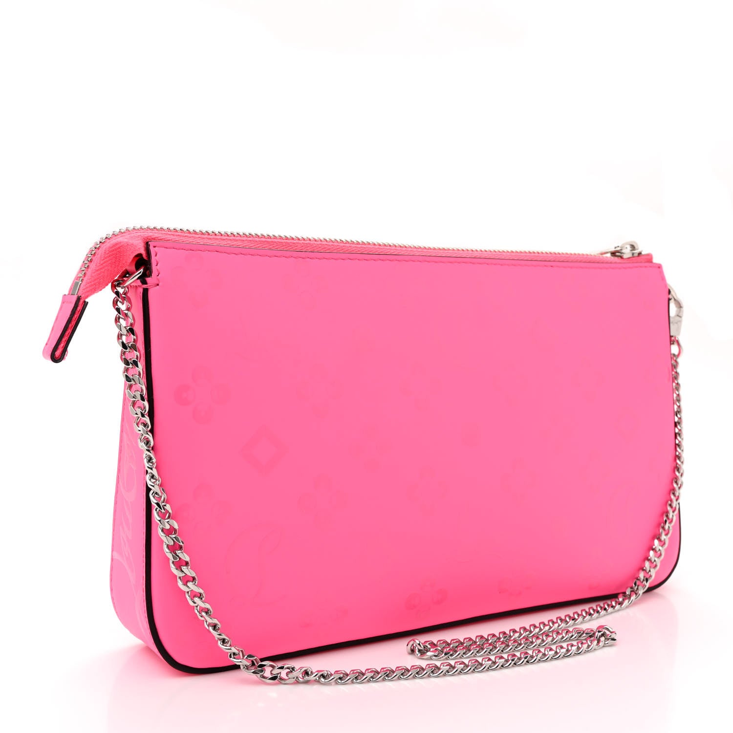 Christian Louboutin Calfskin Loubila Loubinthesky Chain Clutch Fluo Pink 3 of 11