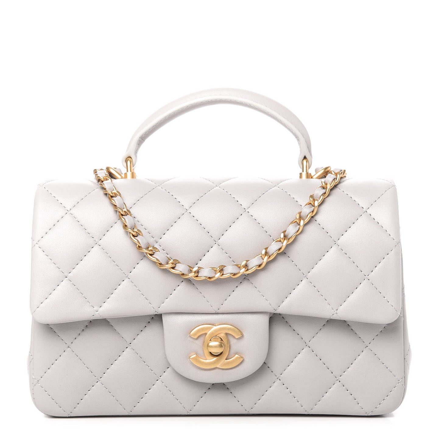 Lambskin Quilted Mini Top Handle Rectangular Flap Grey