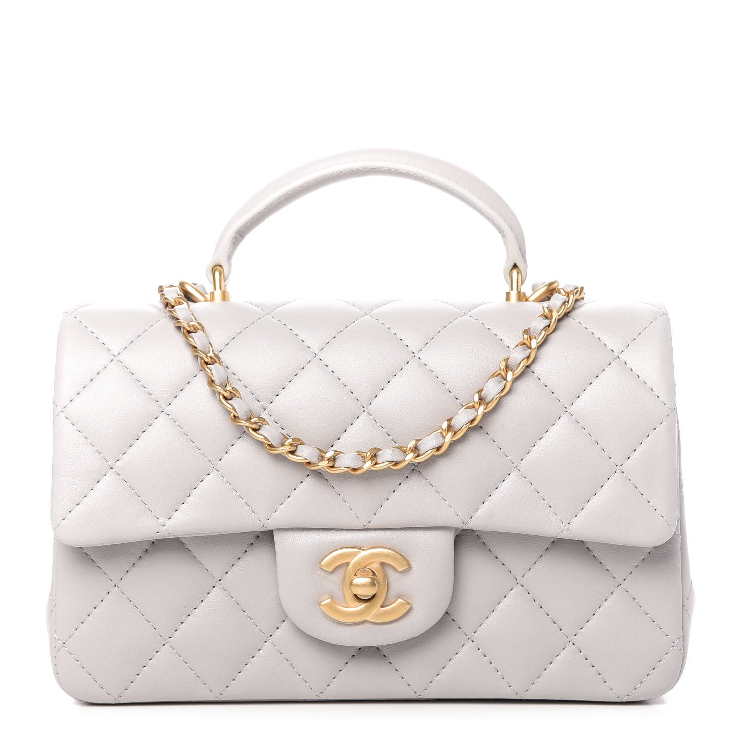 Chanel Lambskin Quilted Mini Top Handle Rectangular Flap Grey 1 of 11