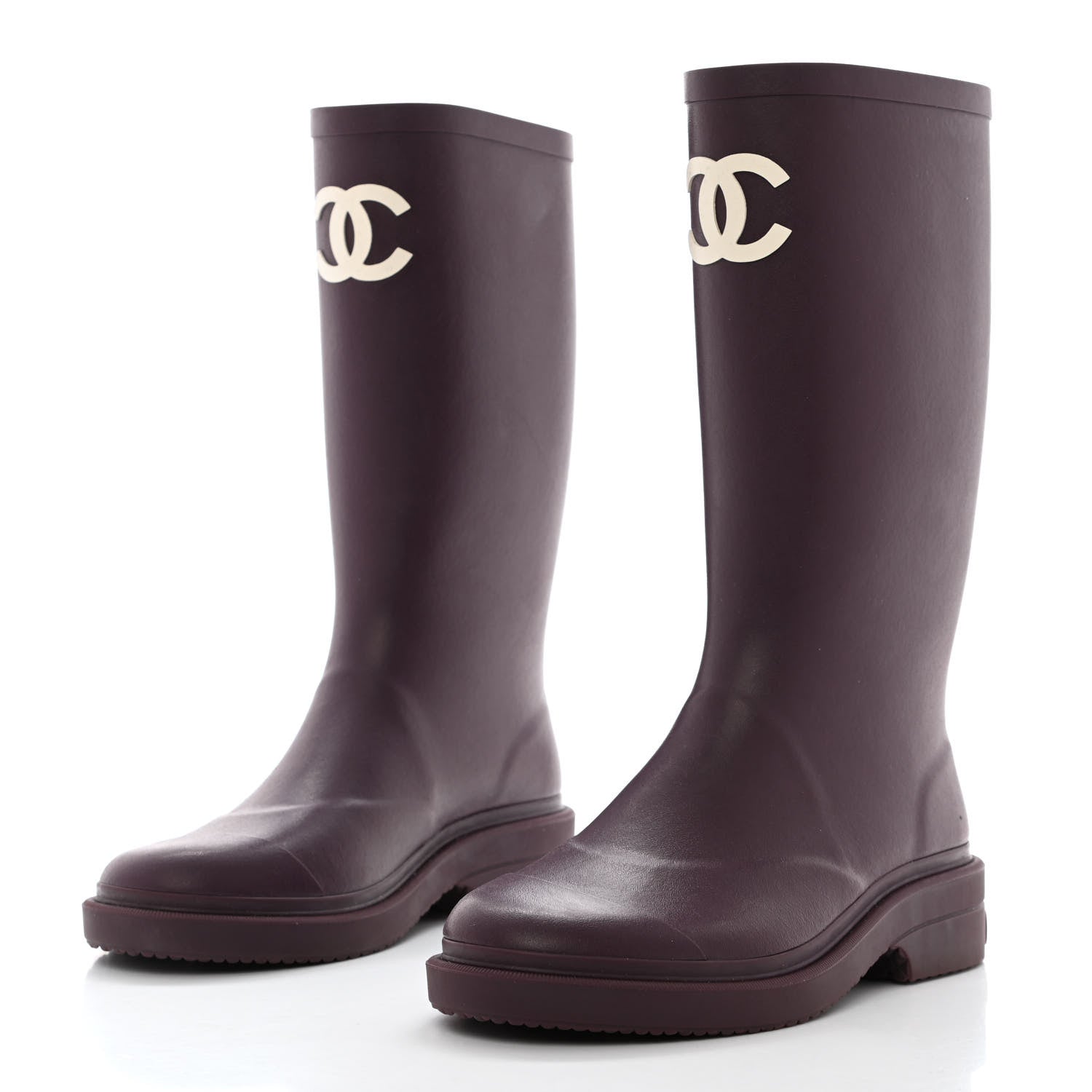 Chanel Caoutchouk CC High Boots 37 Dark Purple 3 of 8
