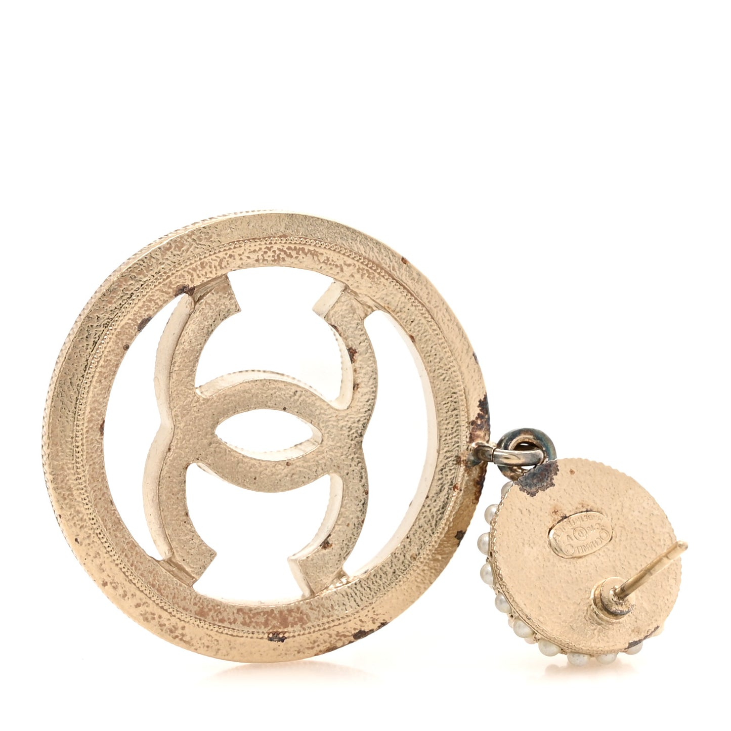 Pearl CC Drop Earrings Light Gold