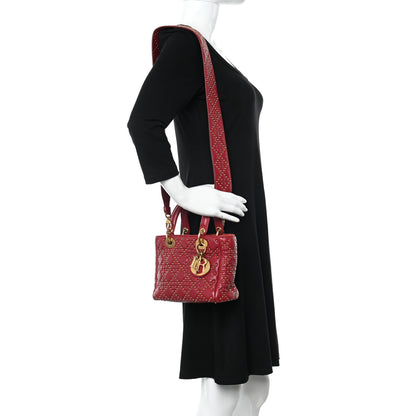 Christian Dior Lambskin Cannage Studded Small Supple Lady Dior Red 2 of 9