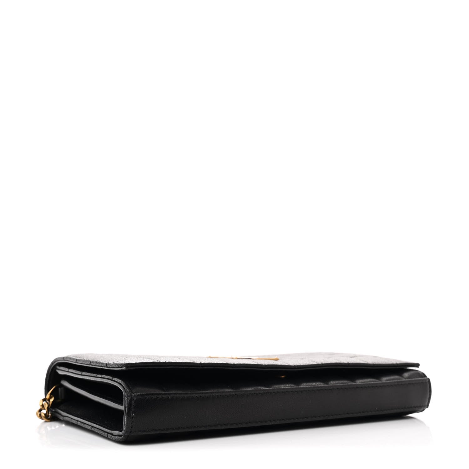 Saint Laurent Lambskin Carre Quilted Cassandre Chain Wallet Black 4 of 12