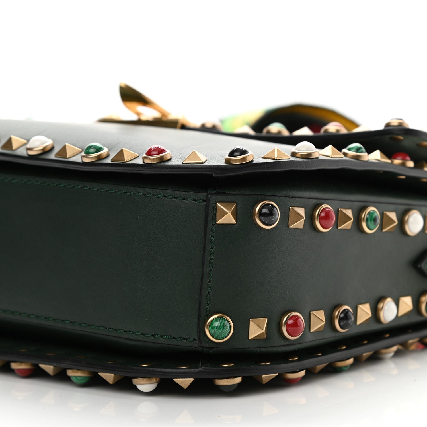 Valentino Garavani Calfskin Medium Guitar Strap Rockstud Rolling Flap Saddle Bag Dark Green 10 of 11