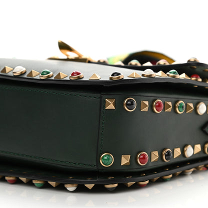 Valentino Garavani Calfskin Medium Guitar Strap Rockstud Rolling Flap Saddle Bag Dark Green 10 of 11