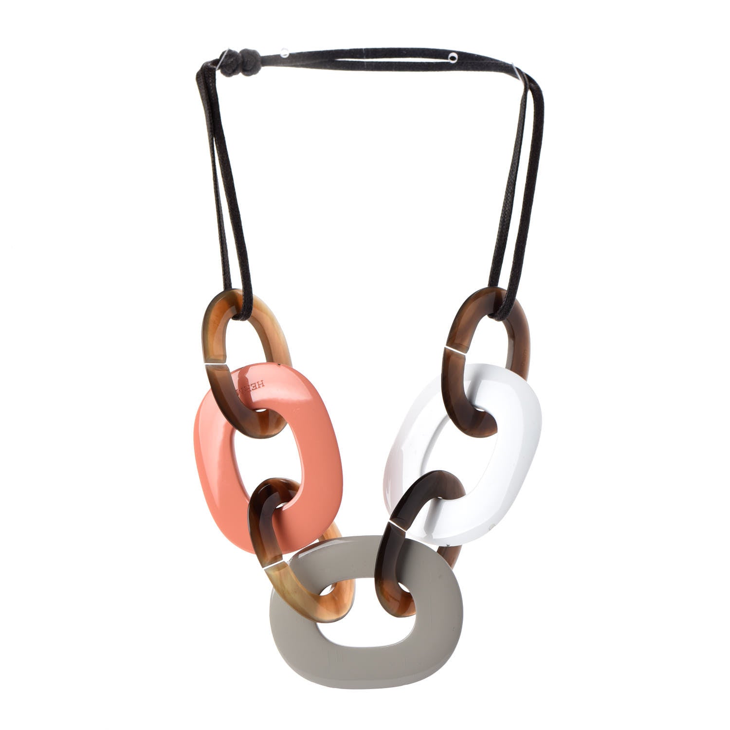Hermes Lacquered Wood Buffalo Horn Karamba Necklace Blanc Mink Saumon 3 of 9