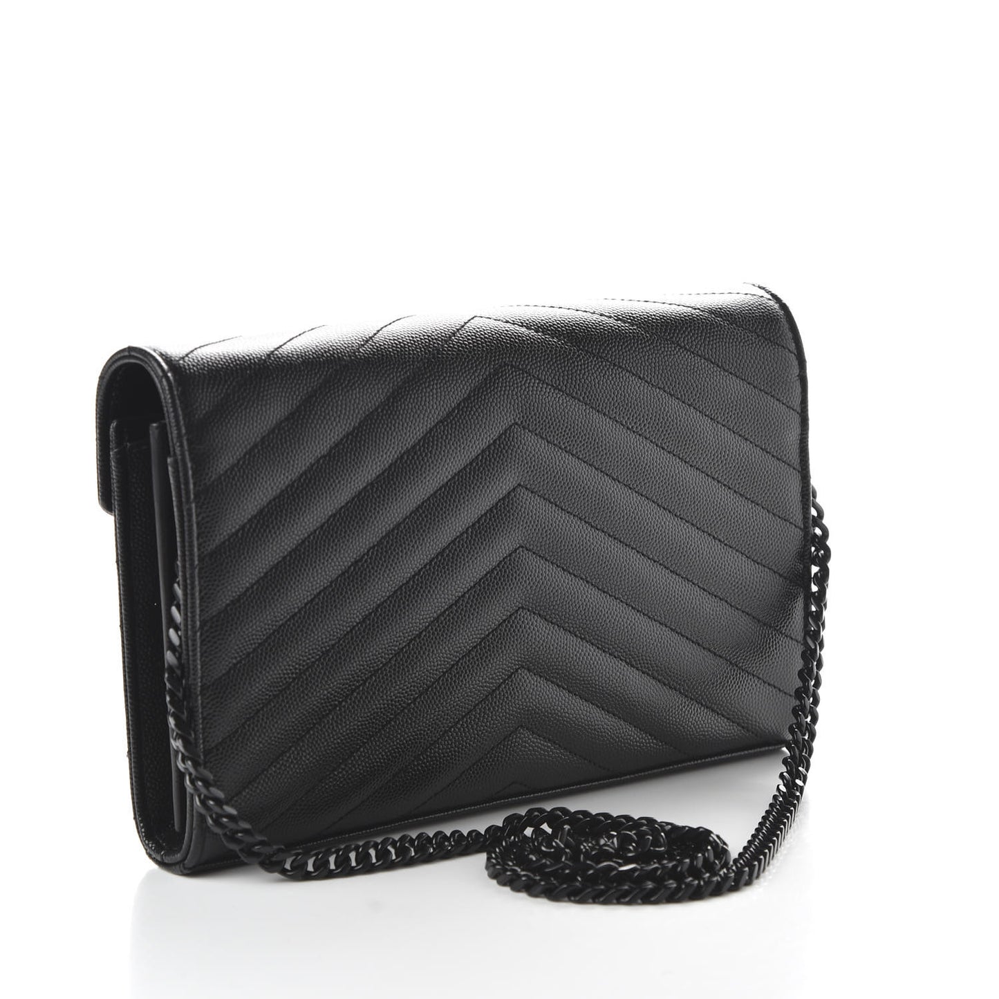 Grain De Poudre Matelasse Chevron Monogram Chain Wallet Black