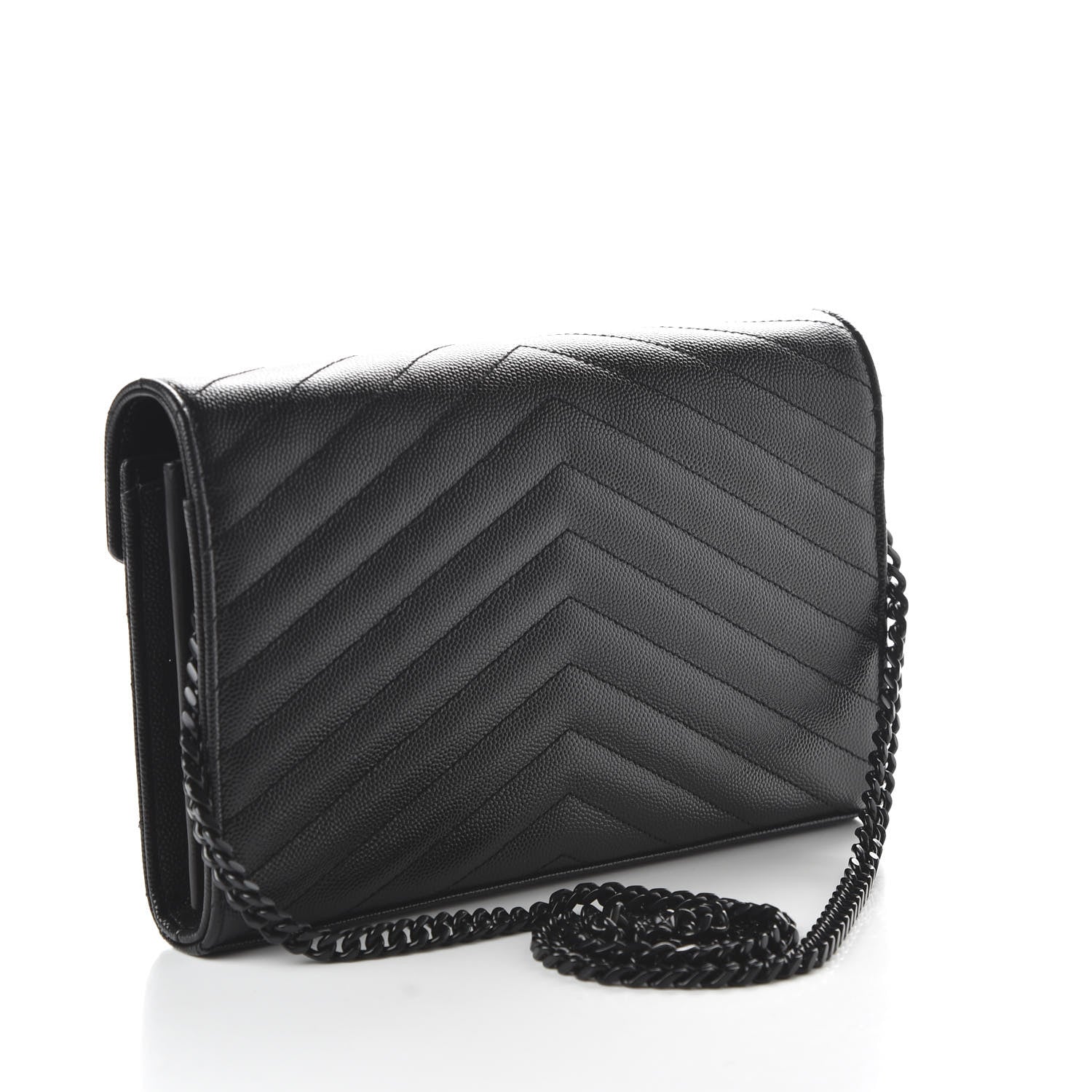 Saint Laurent Grain De Poudre Matelasse Chevron Monogram Chain Wallet Black 3 of 9