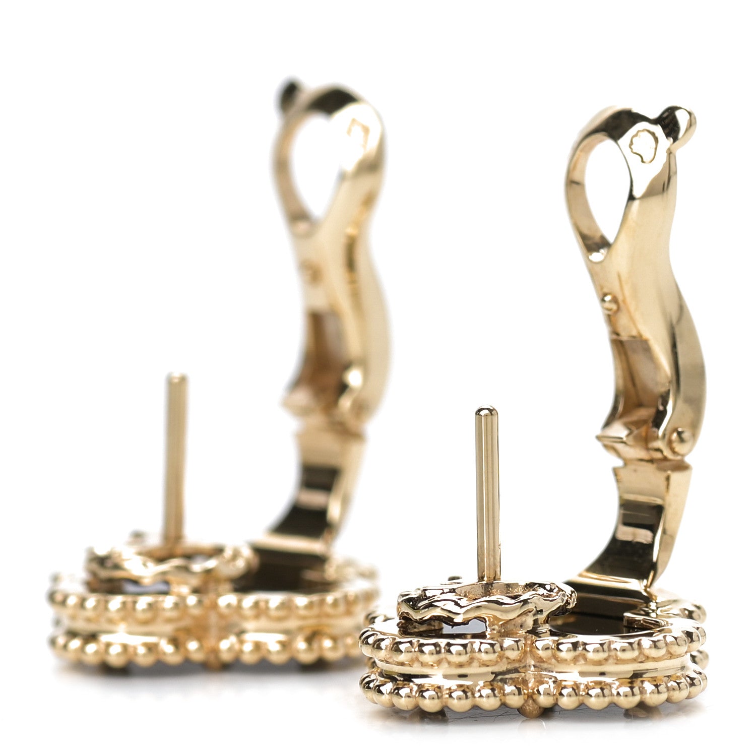 Van Cleef & Arpels 18K Yellow Gold Black Onyx Vintage Alhambra Earrings 3 of 5