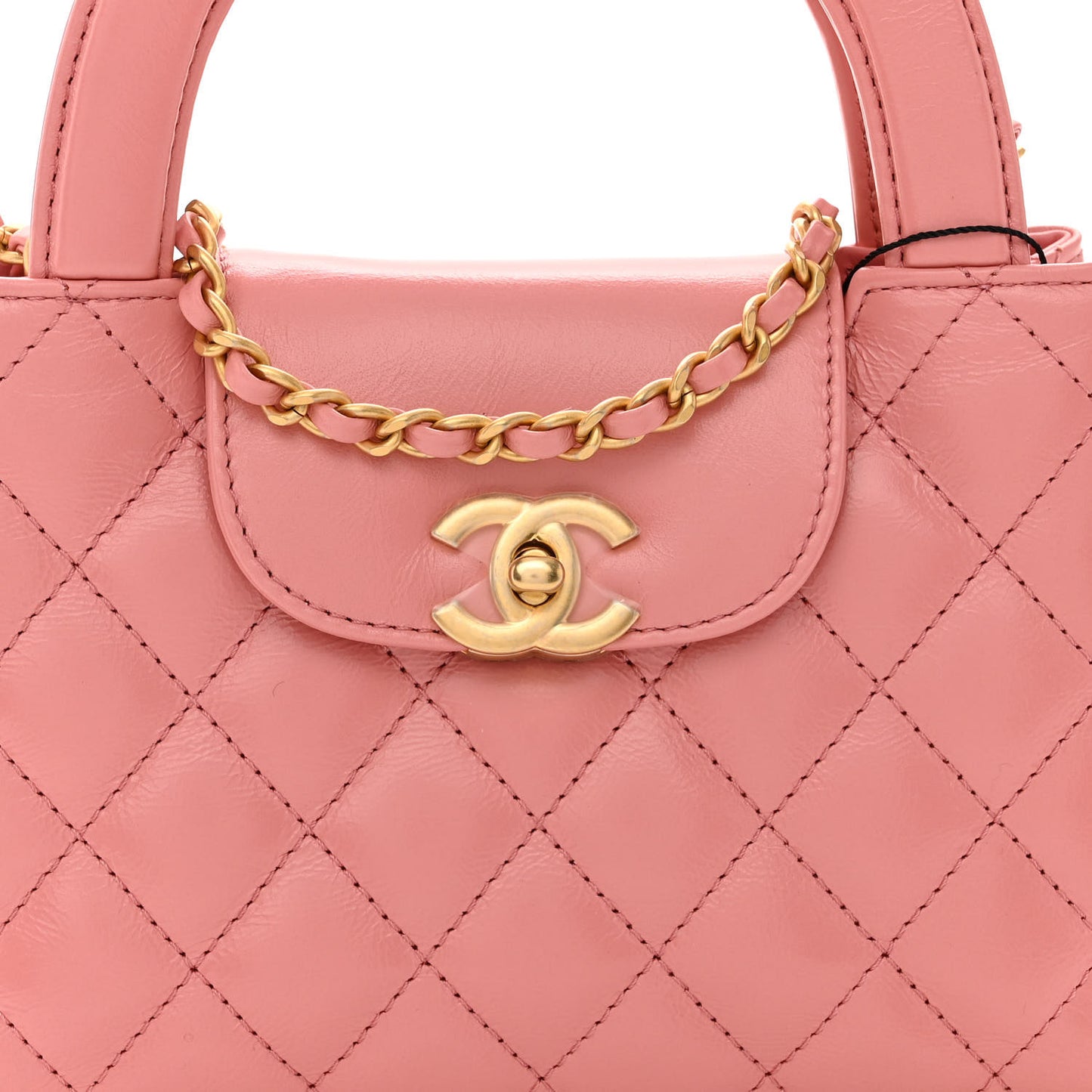 Shiny Aged Calfskin Quilted Nano Kelly Shopper Coral Pink