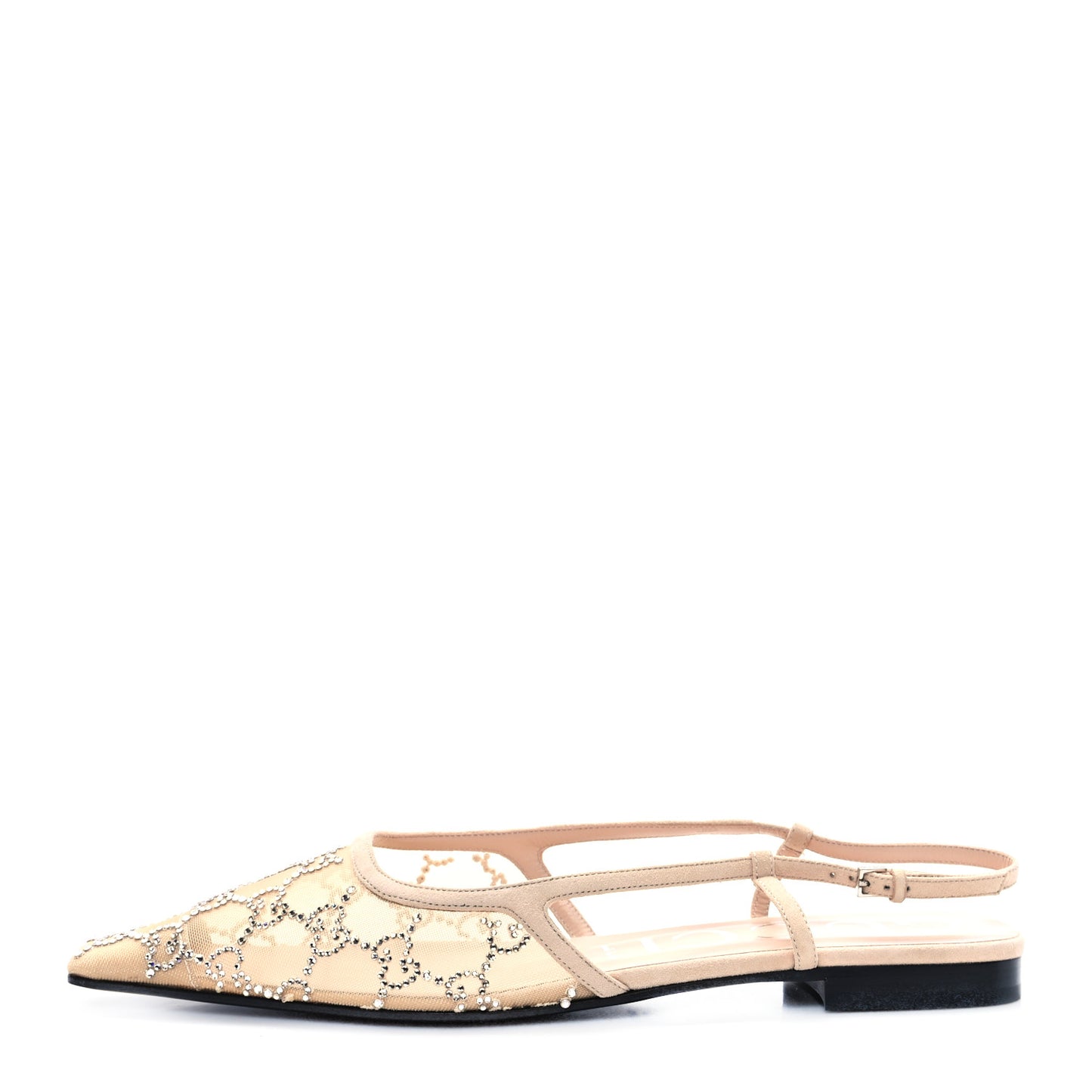 Suede Mesh Crystal GG Monogram Slingback Ballet Flats 40 Light Powder Skin Rose