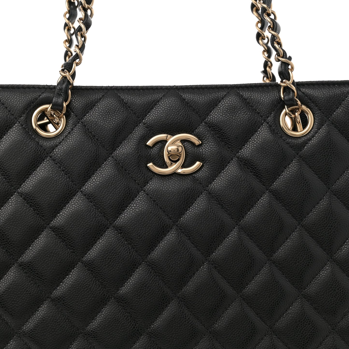 Caviar Quilted Large CC Shopping Tote Black