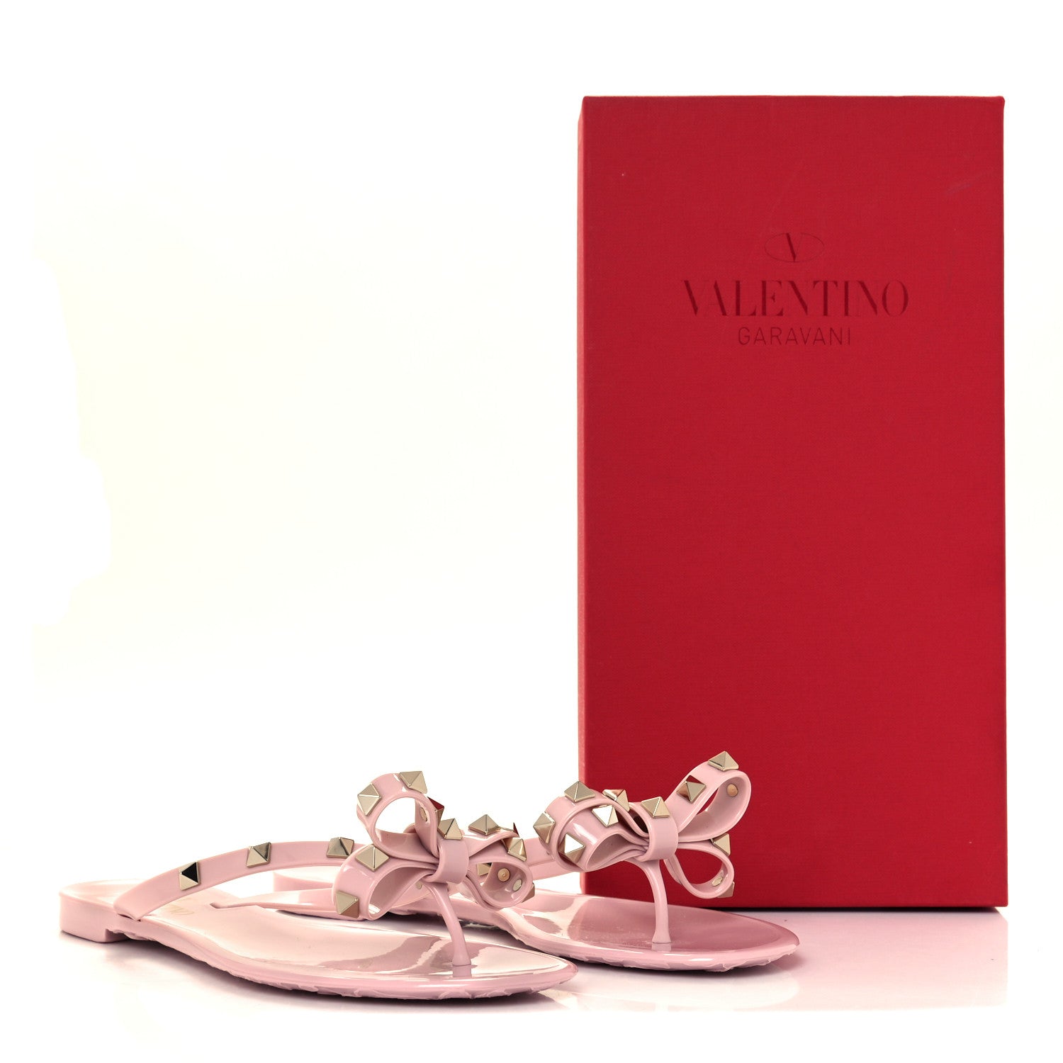 Valentino Garavani PVC Jelly Rockstud Bow Thong Sandals 36 Water Rose 10 of 10