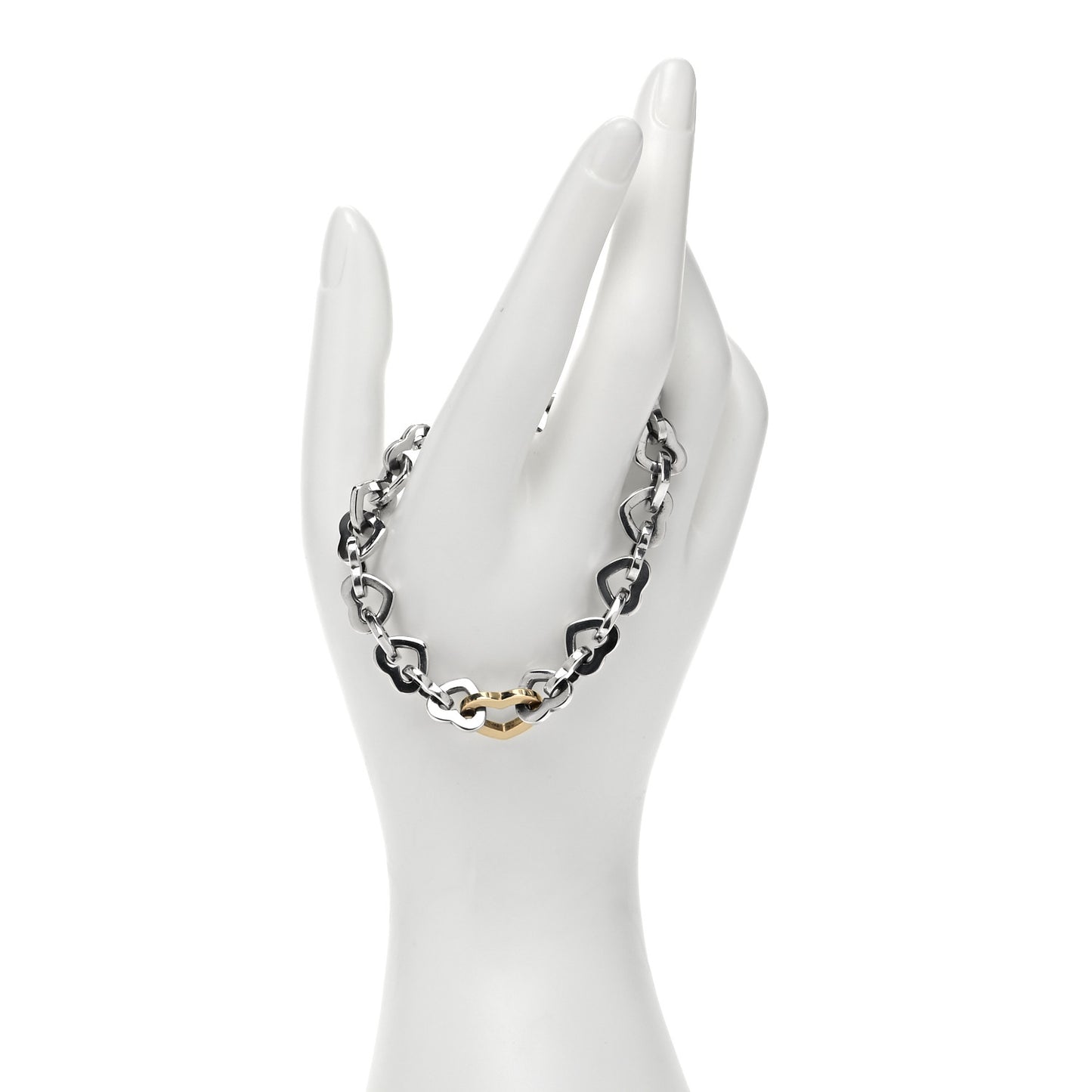 Sterling Silver 18K Yellow Gold Heart Links Bracelet