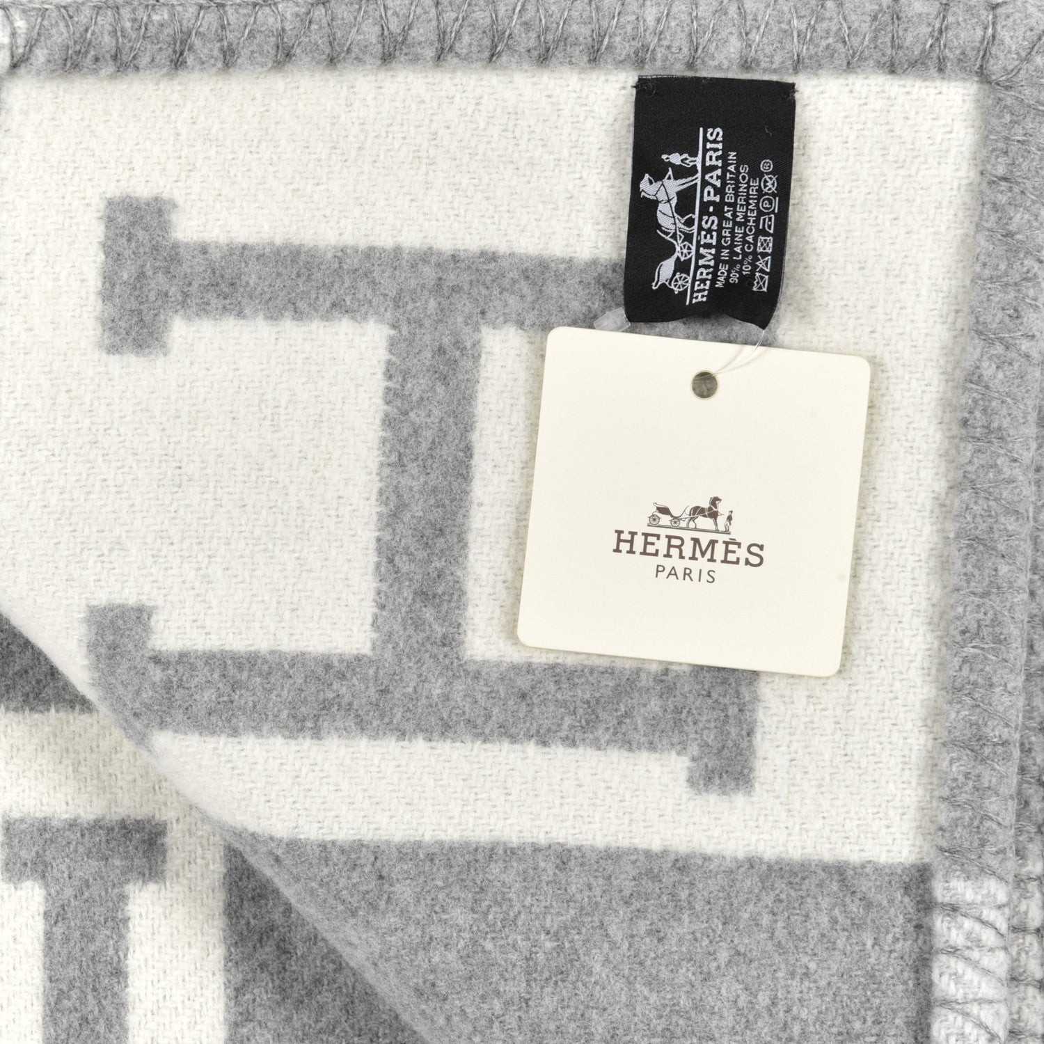 Hermes Wool Cashmere Avalon III Blanket Ecru Gris Clair 3 of 3