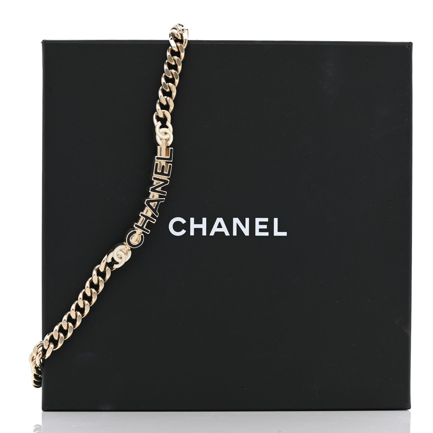 Enamel Metal Logo Choker Necklace Gold White Black