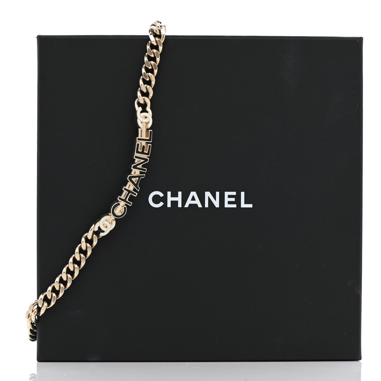 Chanel Enamel Metal Logo Choker Necklace Gold White Black 7 of 7