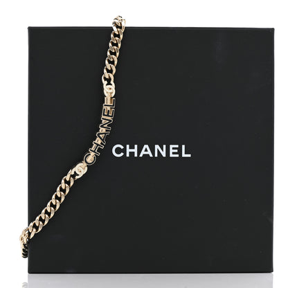 Chanel Enamel Metal Logo Choker Necklace Gold White Black 7 of 7