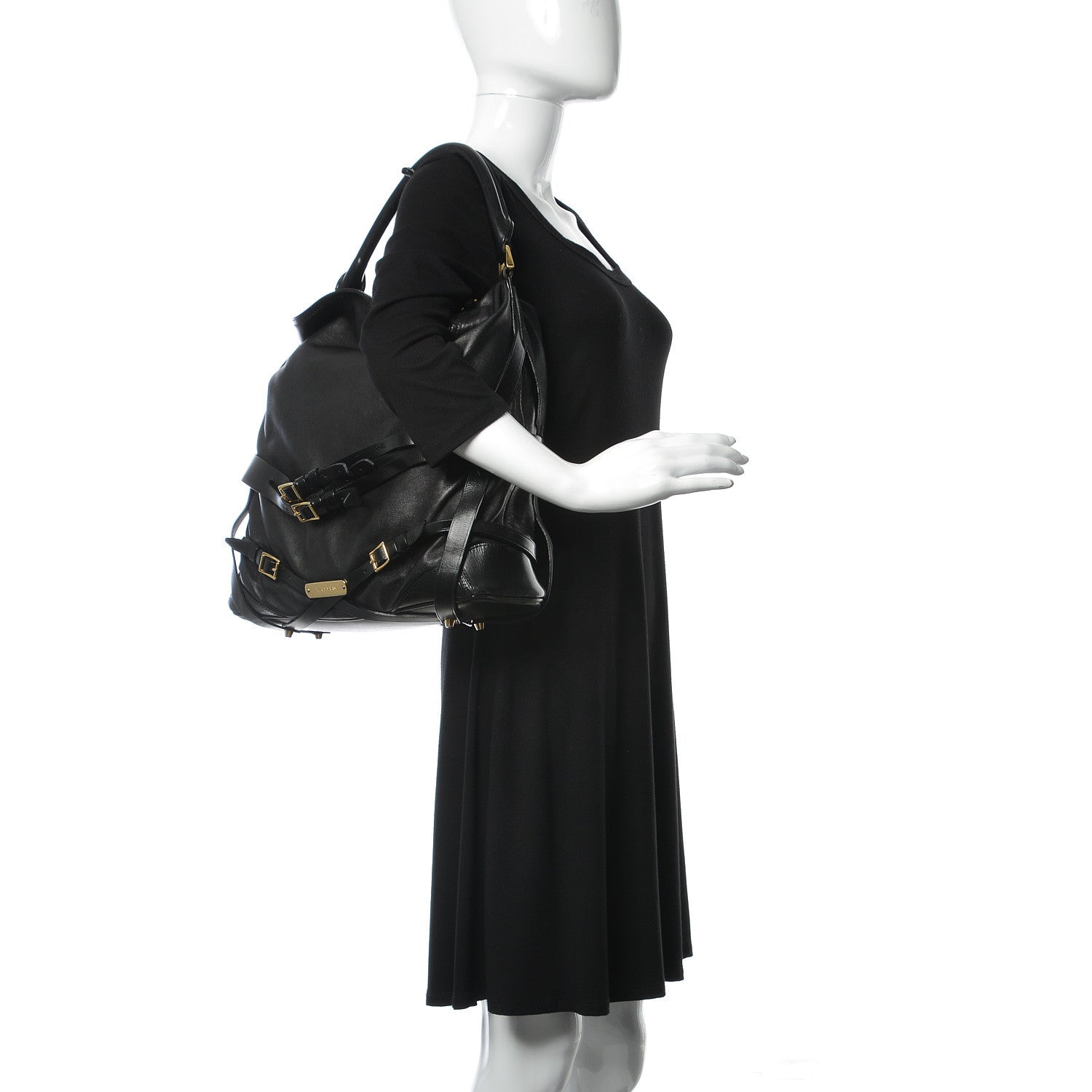 Burberry Soft Lambskin Bridle Calfskin Medium Gosford Hobo Black 2 of 16