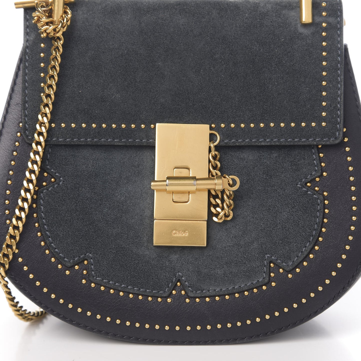 Suede Smooth Calfskin Studded Mini Drew Shoulder Bag Full Blue