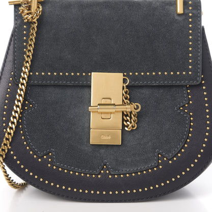 Chloe Suede Smooth Calfskin Studded Mini Drew Shoulder Bag Full Blue 8 of 8