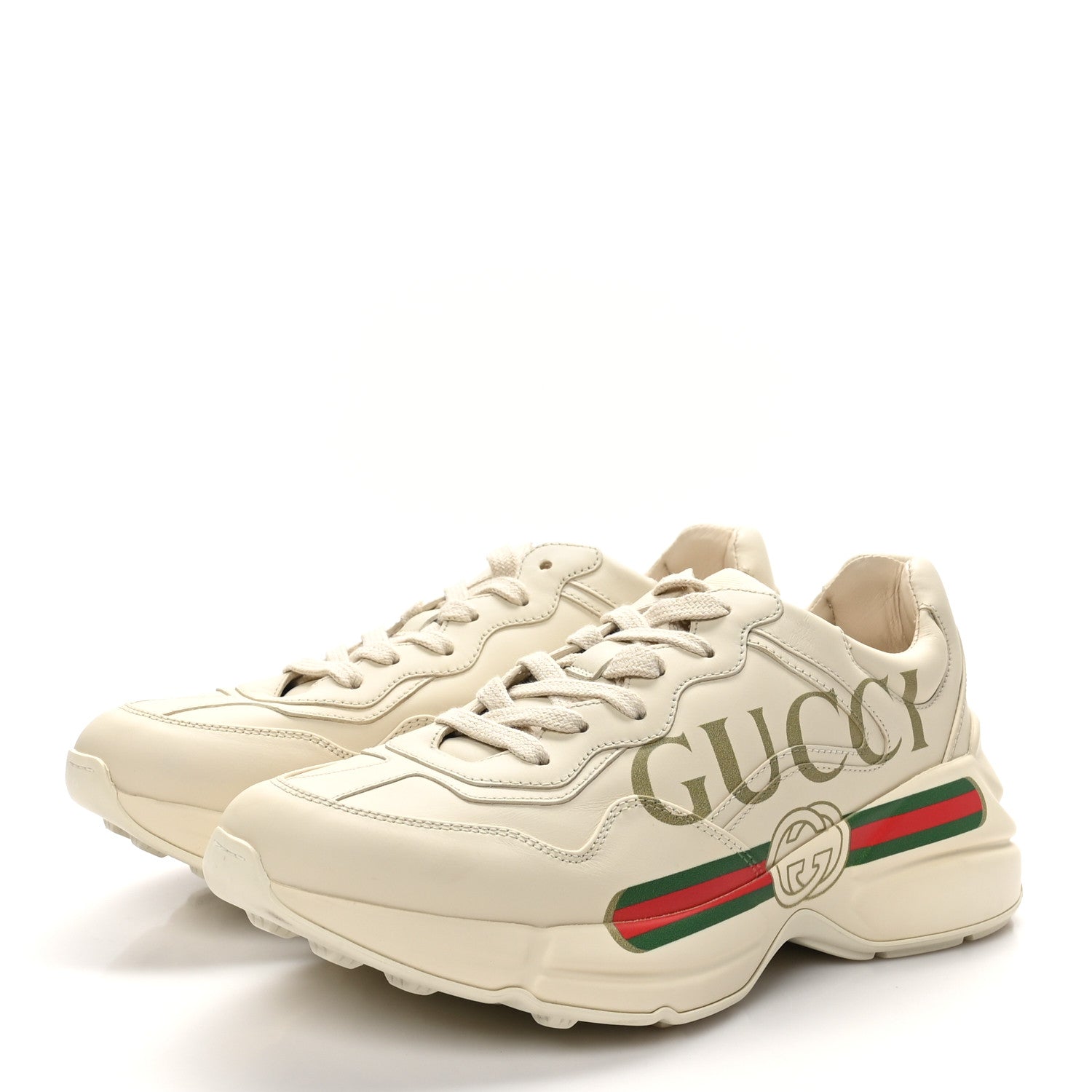 Gucci Calfskin Logo Womens Rhyton Sneakers 38.5 Ivory 4 of 9