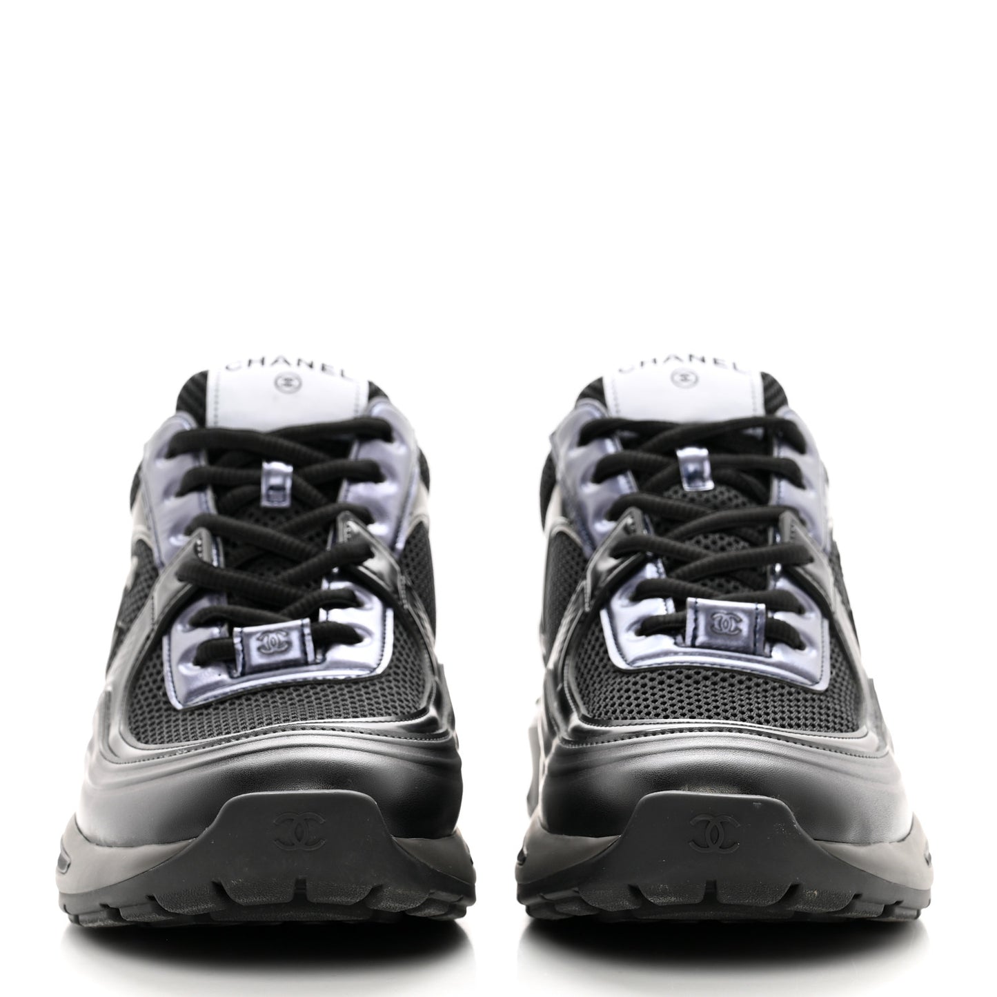 Fabric Laminated Calfskin Stretch CC Womens Sneakers 41 Black