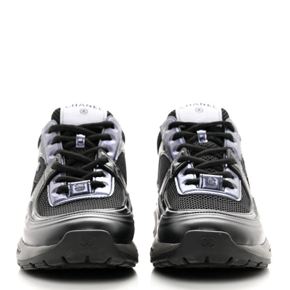 Chanel Fabric Laminated Calfskin Stretch CC Womens Sneakers 41 Black 2 of 9