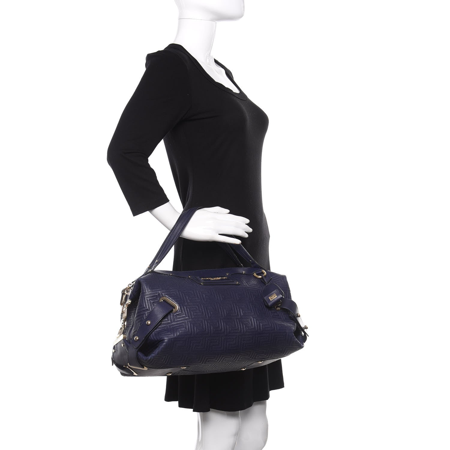 Versace Lambskin Couture Satchel Blue 3 of 9