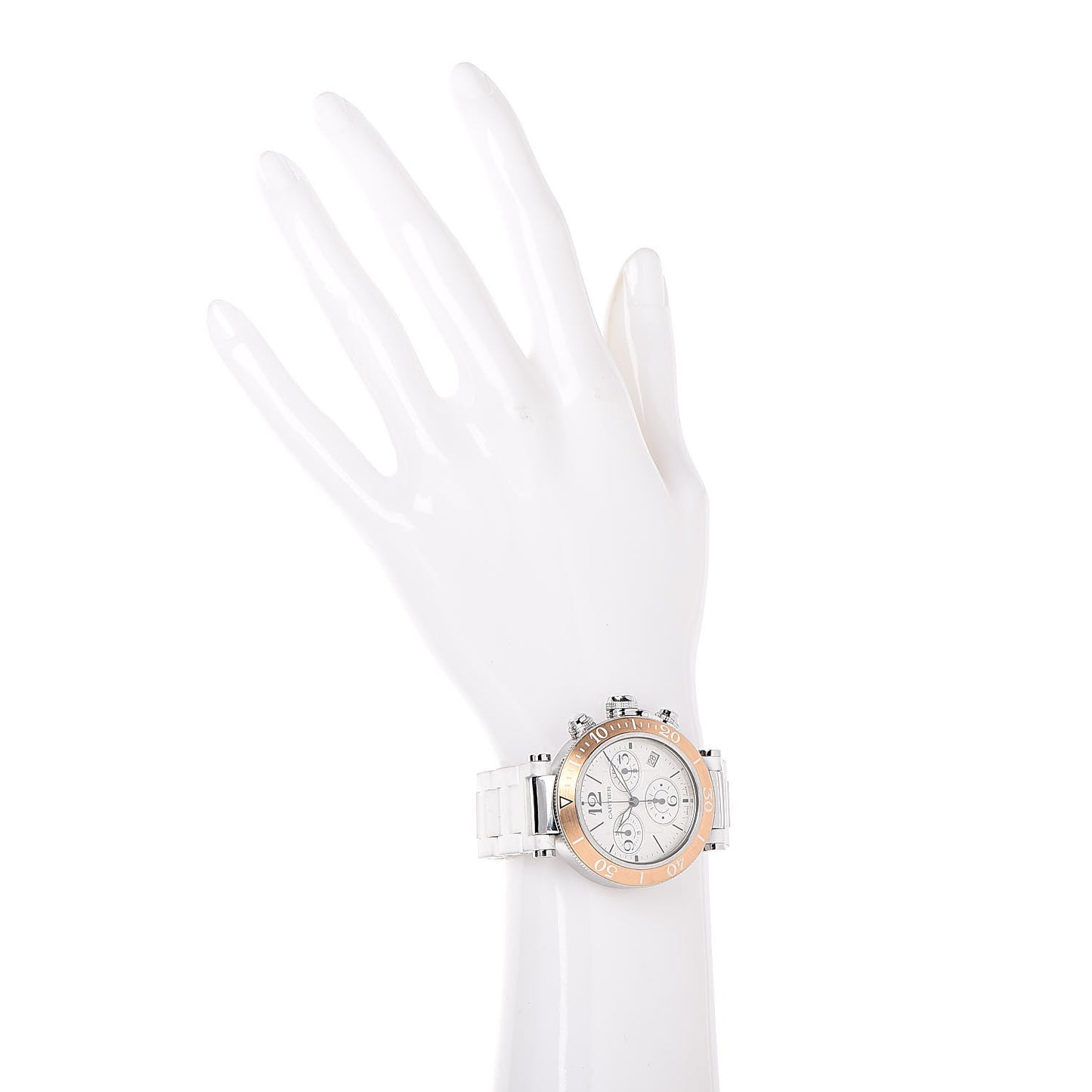 Stainless Steel 18K Pink Gold Rubber 37mm Pasha C Seatimer Quartz Watch White