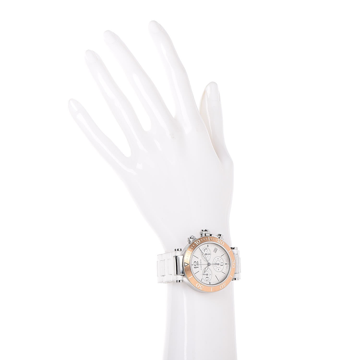 Cartier Stainless Steel 18K Pink Gold Rubber 37mm Pasha C Seatimer Quartz Watch White 2 of 8