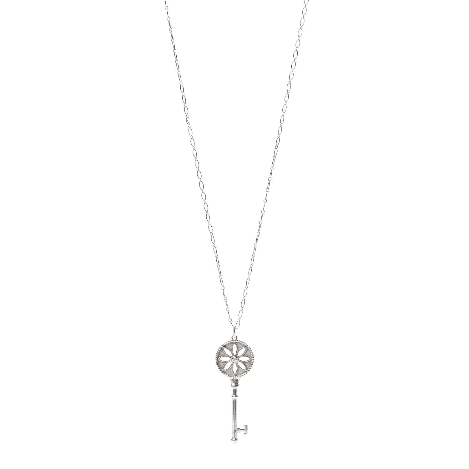 Tiffany Sterling Silver Diamond Large Daisy Key Pendant Link Necklace 1 of 5