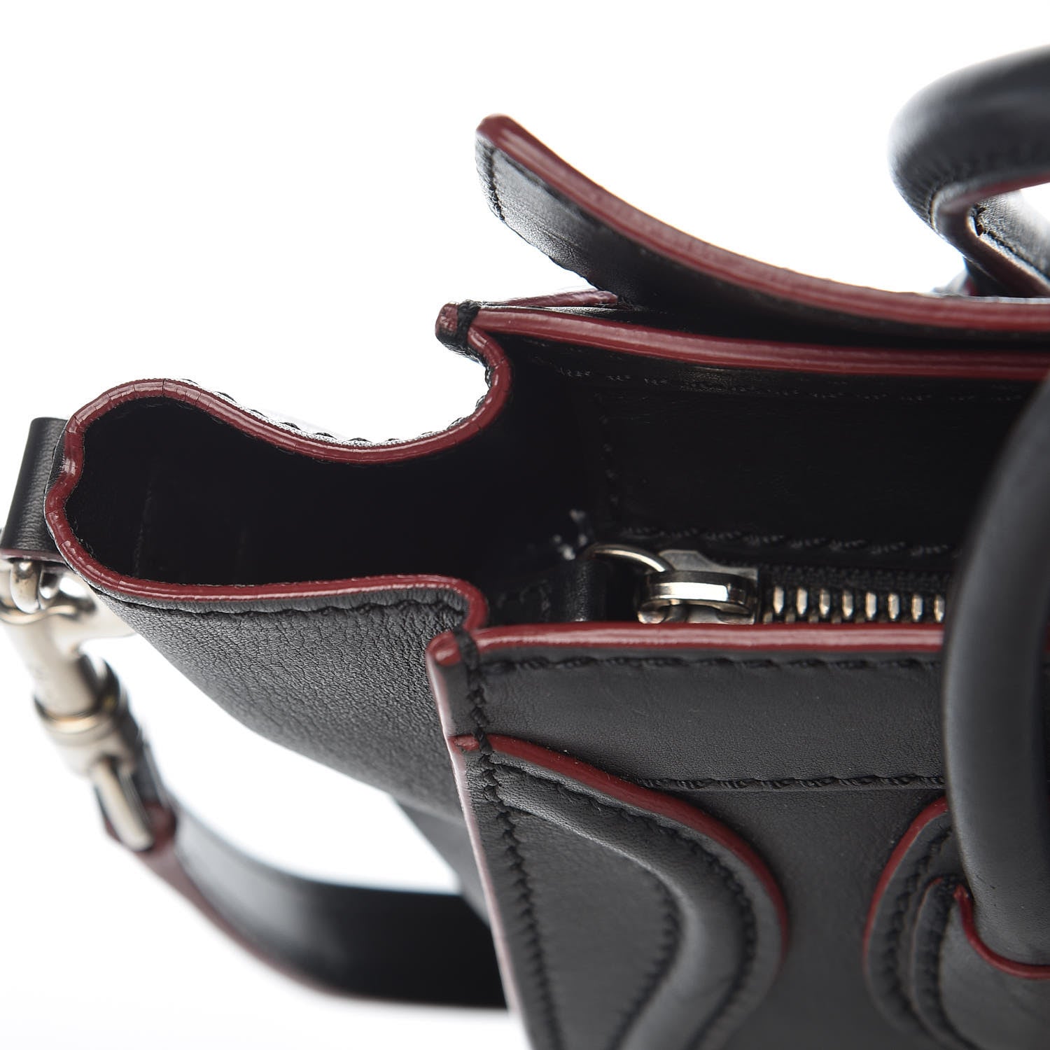 Celine Smooth Calfskin Nano Luggage Black Red 10 of 16